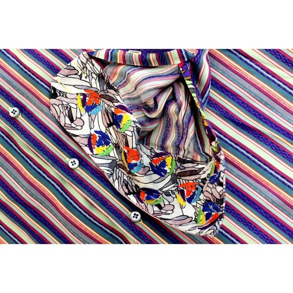 Robert Graham Mens Shirt Stripe Long Sleeve Button Flip Cuff Multi Sz L - Picture 7 of 14